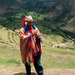 Quechuan pan flautist in Andes