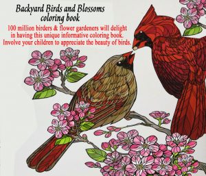 Birds and Blossoms coloring book artwork featuring 2 birds