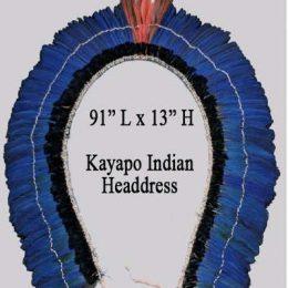 S. American Indian headdresses can use 10 hyacinth macaws or more. Blue feathers 7.5″ L – hyacinth macaw. At the base: black feathers 2.5′ – crested oropendola.